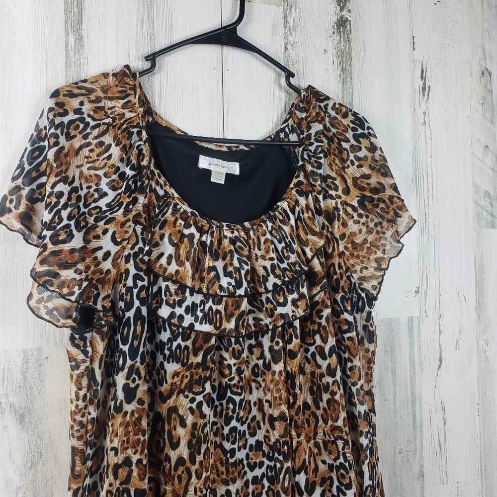 dressbarn sheer cheetah print top women's plus size 14/16 - Picture 2 of 9